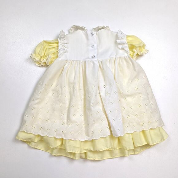 Vintage Just Adorable Dress Girls Sz 2T Yellow Frilly Lace Fancy Pinafore 80s - Picture 3 of 4